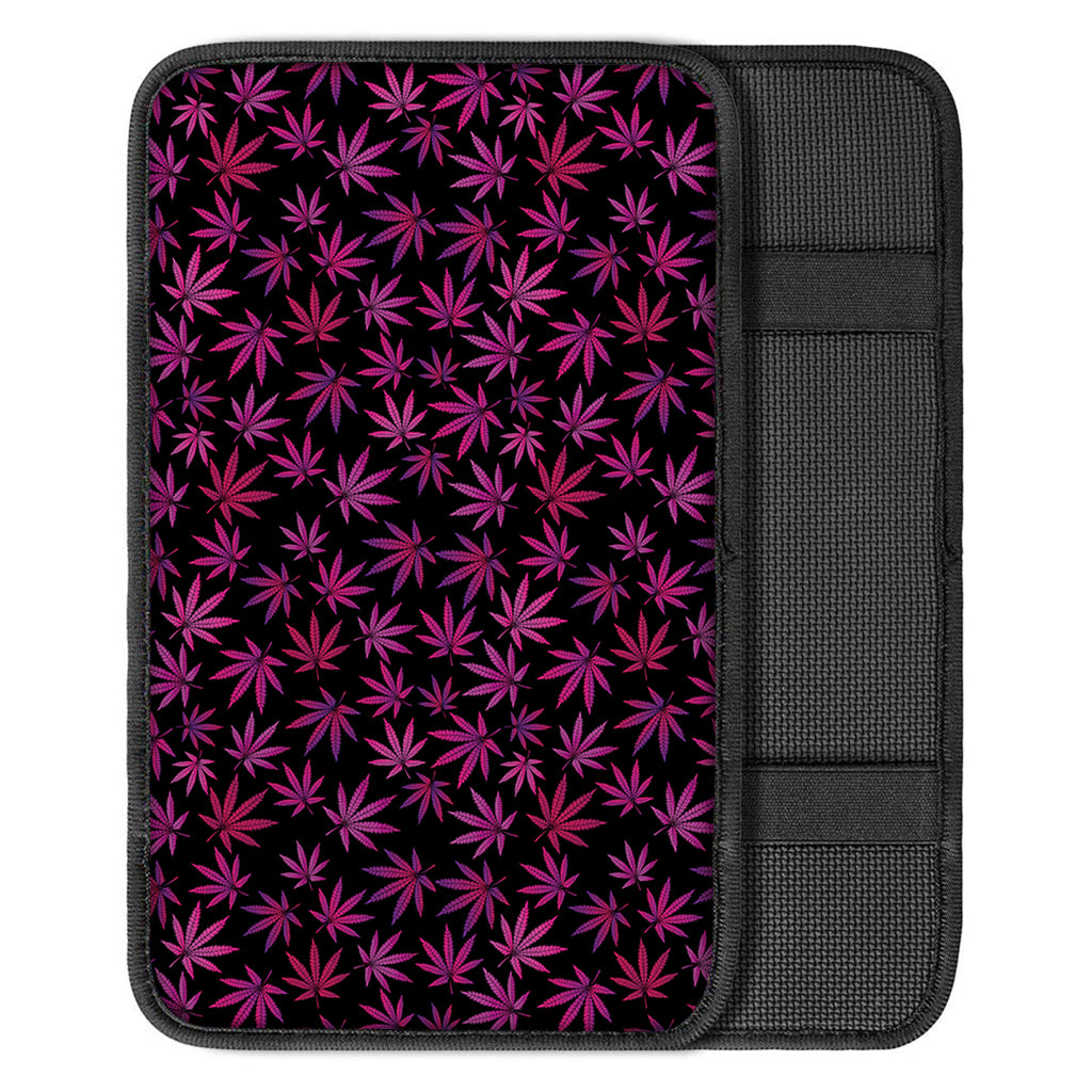 Purple Marijuana Leaf Pattern Print Car Center Console Cover