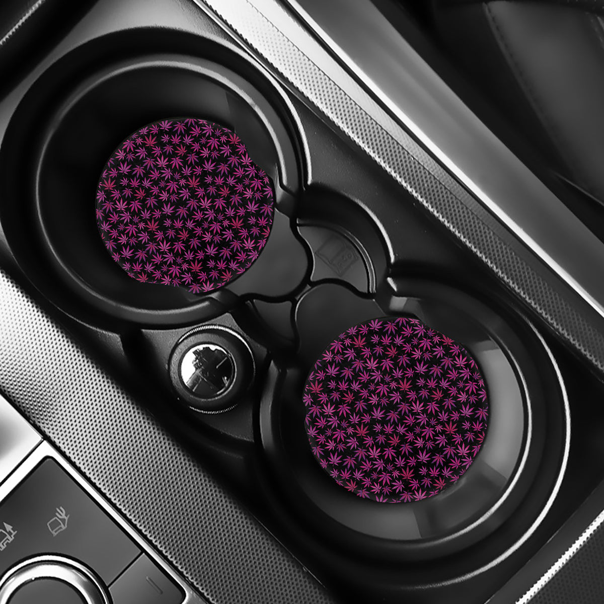 Purple Marijuana Leaf Pattern Print Car Coasters