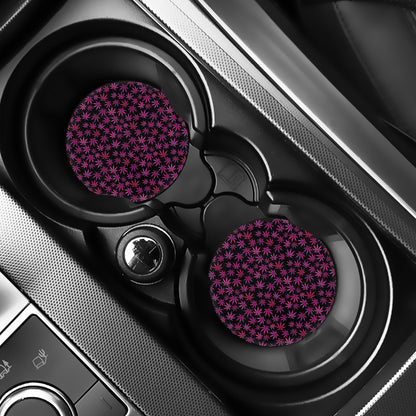 Purple Marijuana Leaf Pattern Print Car Coasters