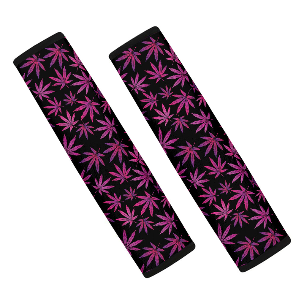 Purple Marijuana Leaf Pattern Print Car Seat Belt Covers