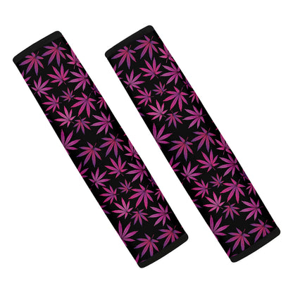Purple Marijuana Leaf Pattern Print Car Seat Belt Covers