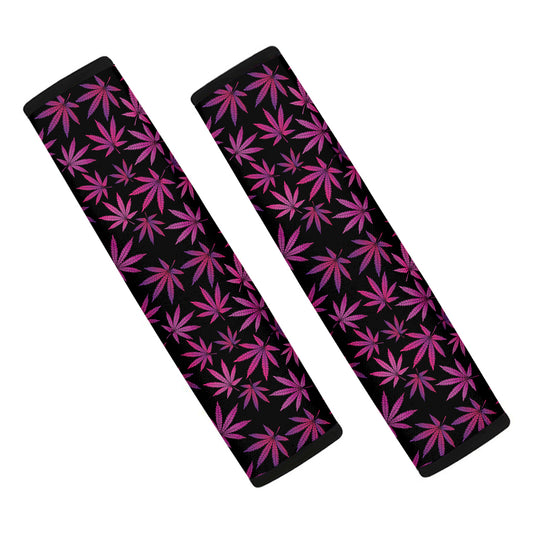 Purple Marijuana Leaf Pattern Print Car Seat Belt Covers