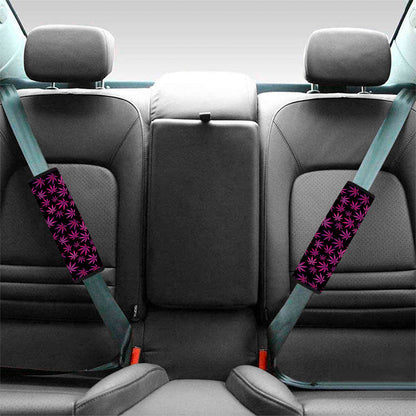 Purple Marijuana Leaf Pattern Print Car Seat Belt Covers