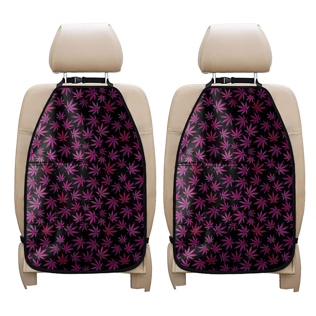 Purple Marijuana Leaf Pattern Print Car Seat Organizers