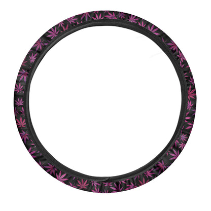 Purple Marijuana Leaf Pattern Print Car Steering Wheel Cover