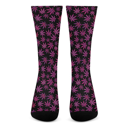 Purple Marijuana Leaf Pattern Print Crew Socks
