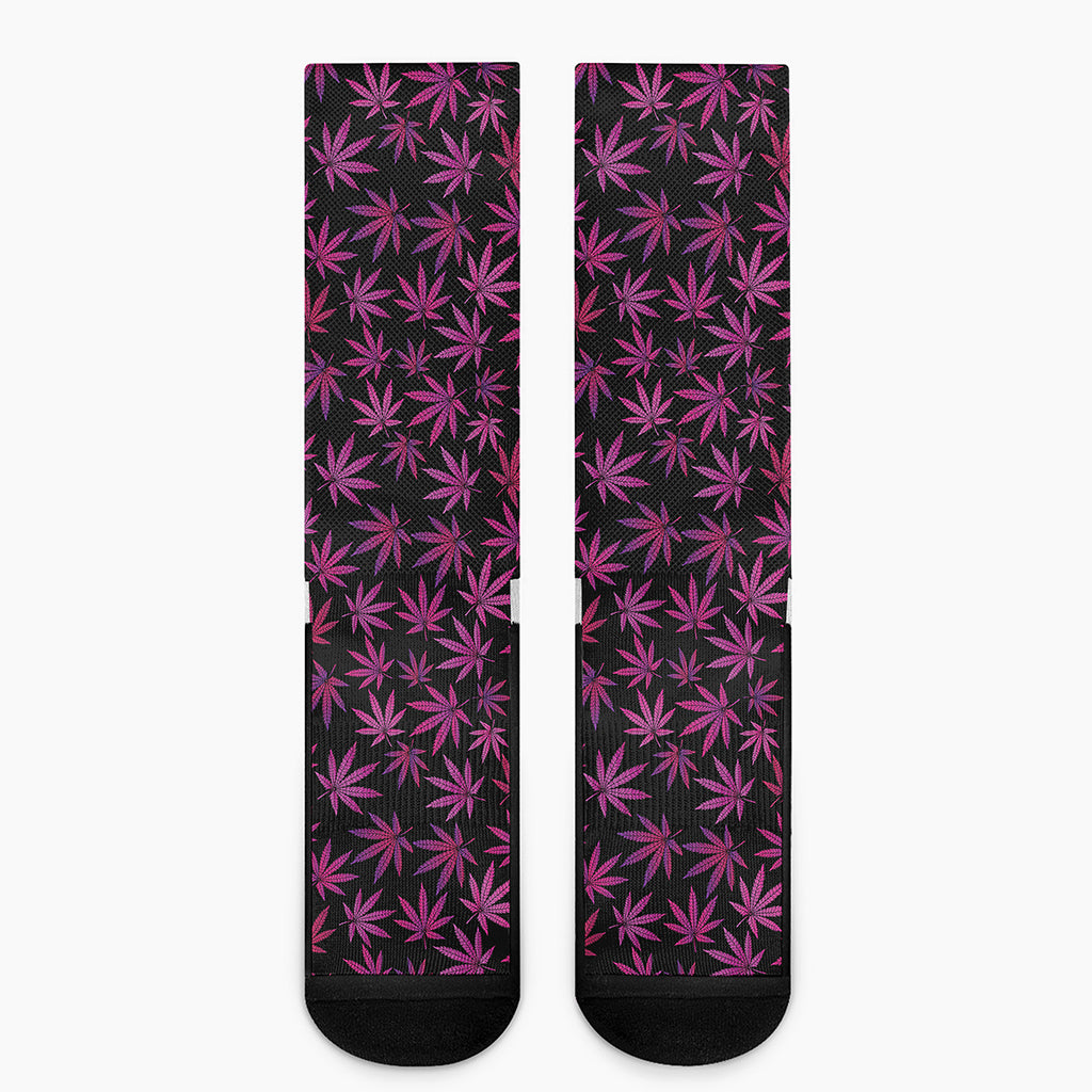 Purple Marijuana Leaf Pattern Print Crew Socks
