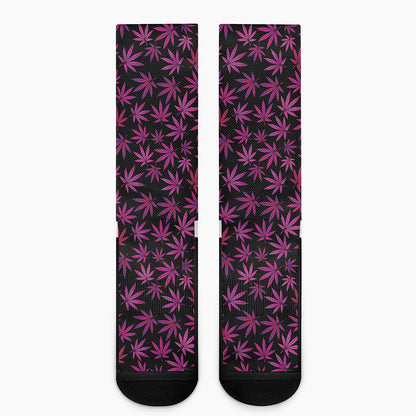 Purple Marijuana Leaf Pattern Print Crew Socks