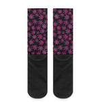 Purple Marijuana Leaf Pattern Print Crew Socks