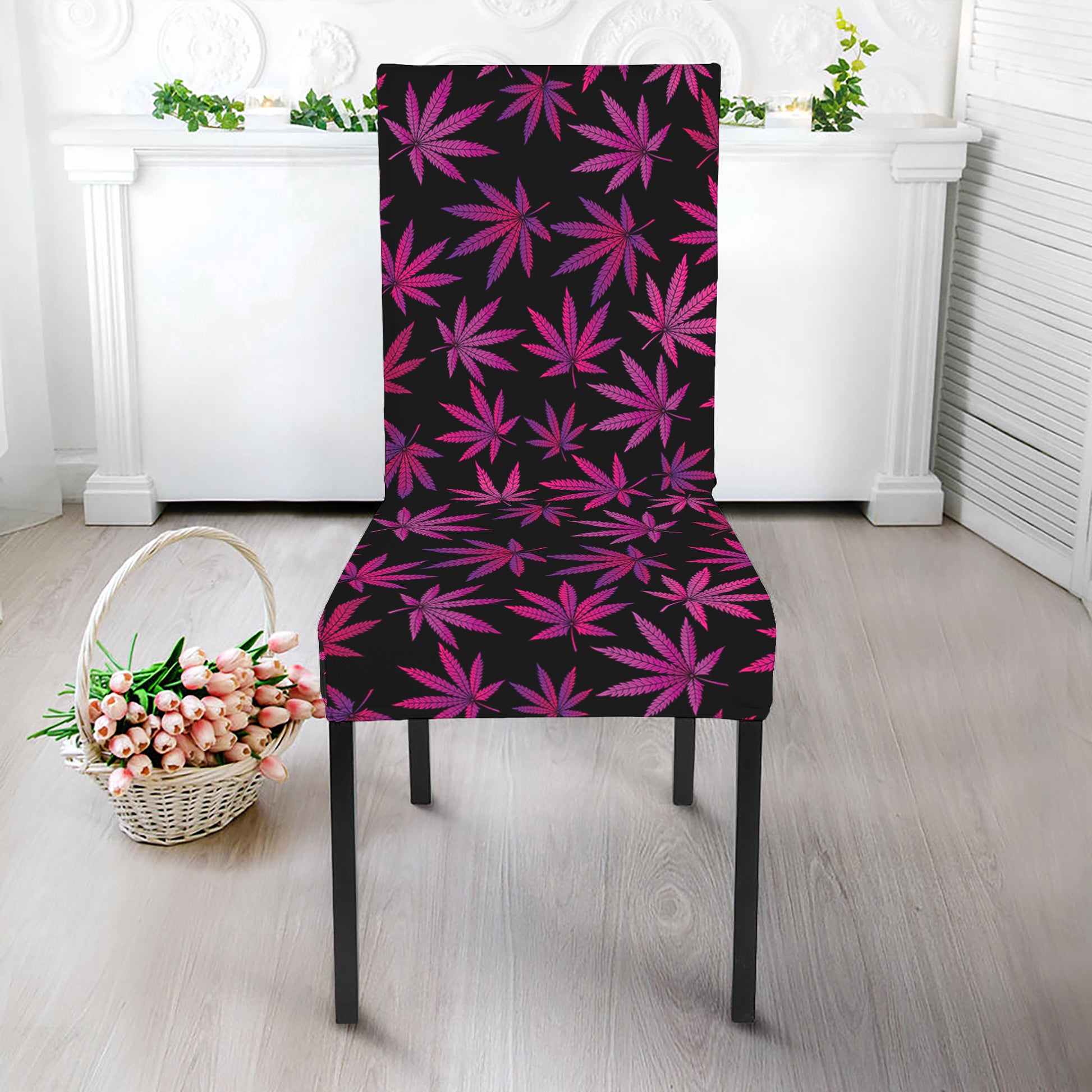 Purple Marijuana Leaf Pattern Print Dining Chair Slipcover