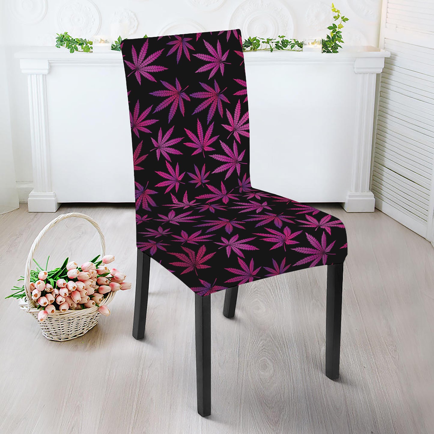 Purple Marijuana Leaf Pattern Print Dining Chair Slipcover