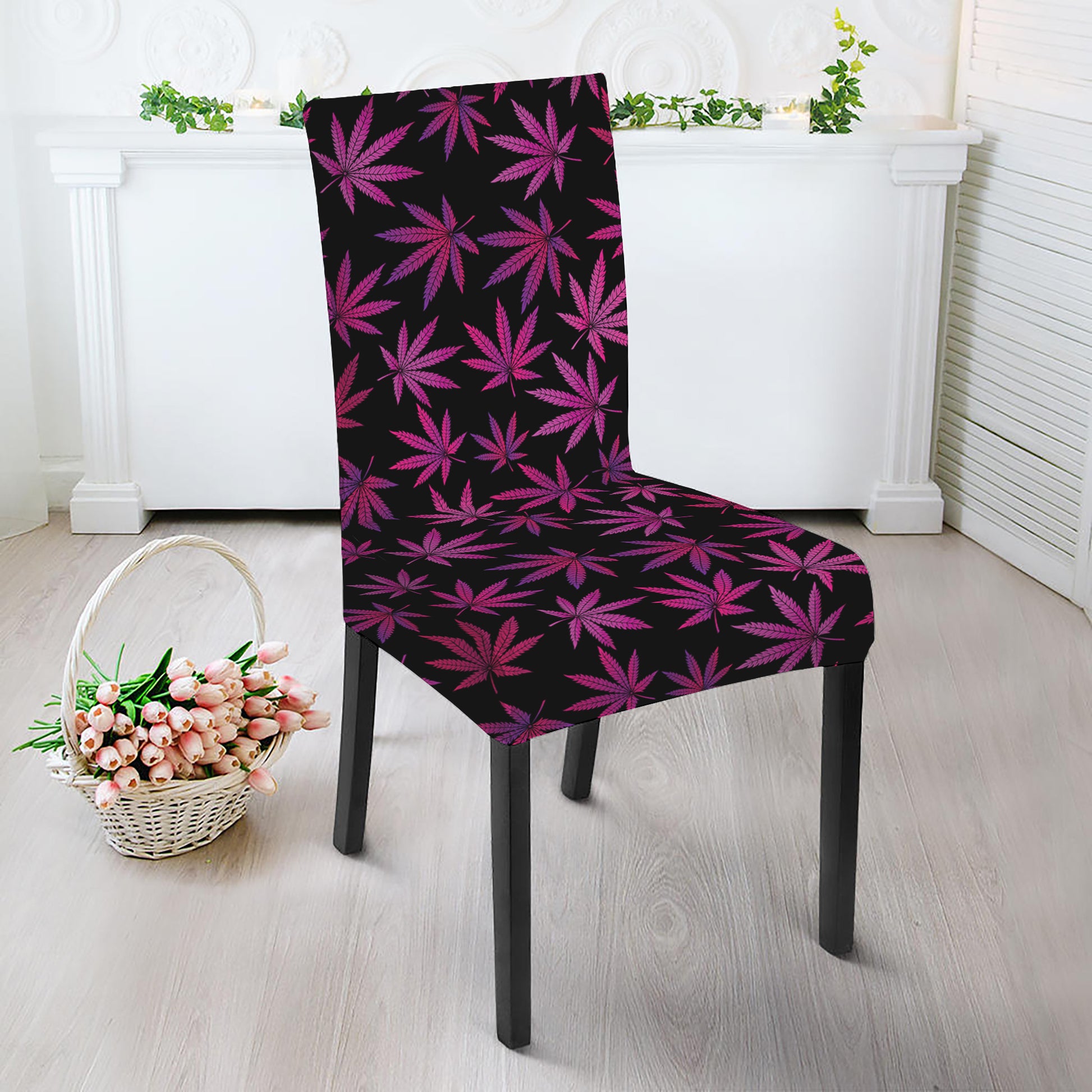 Purple Marijuana Leaf Pattern Print Dining Chair Slipcover