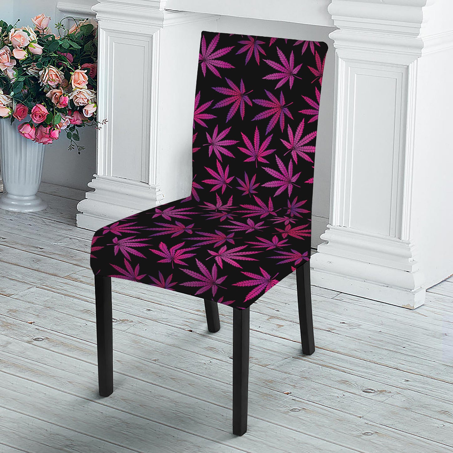 Purple Marijuana Leaf Pattern Print Dining Chair Slipcover