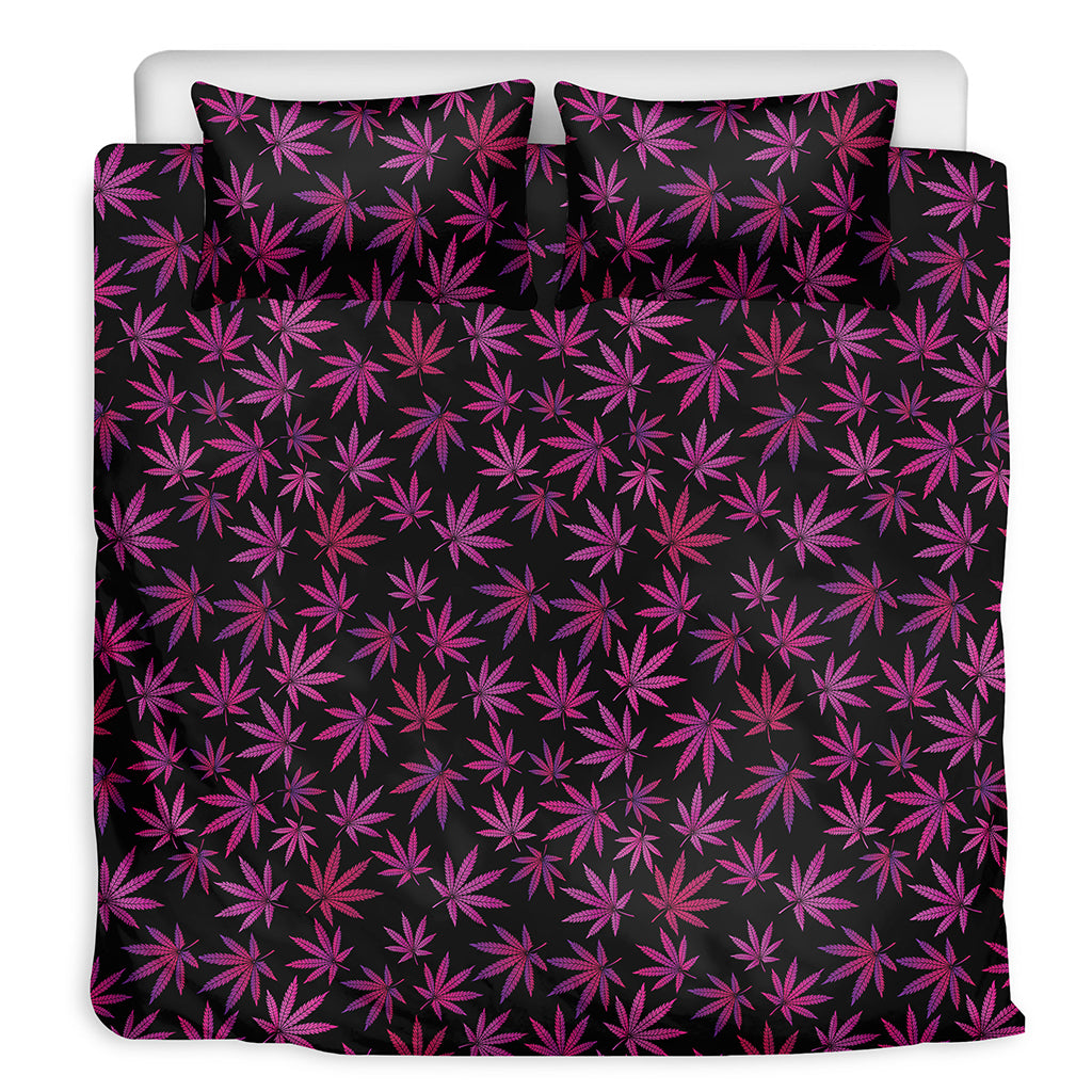 Purple Marijuana Leaf Pattern Print Duvet Cover Bedding Set