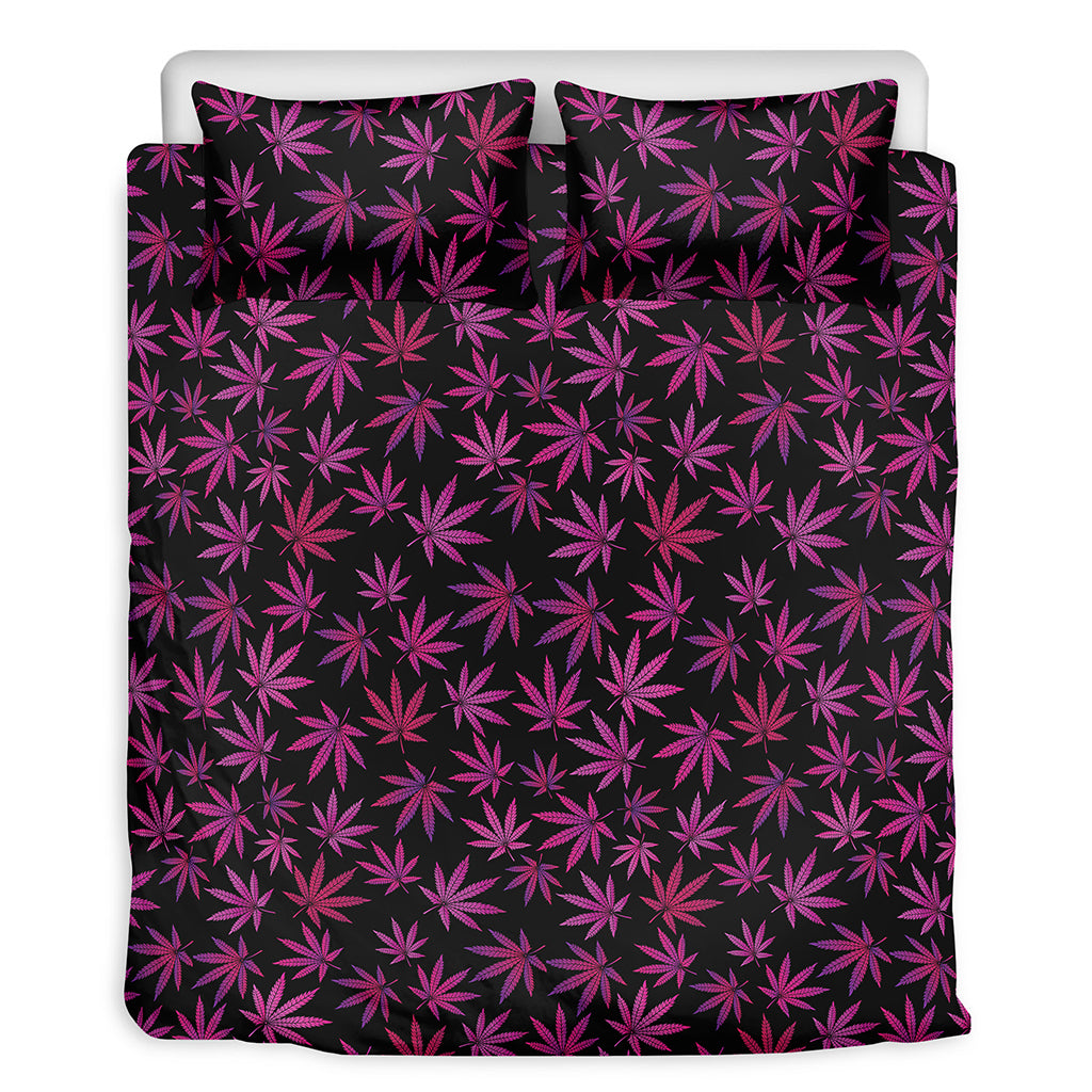 Purple Marijuana Leaf Pattern Print Duvet Cover Bedding Set