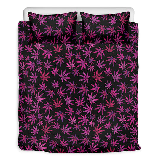 Purple Marijuana Leaf Pattern Print Duvet Cover Bedding Set