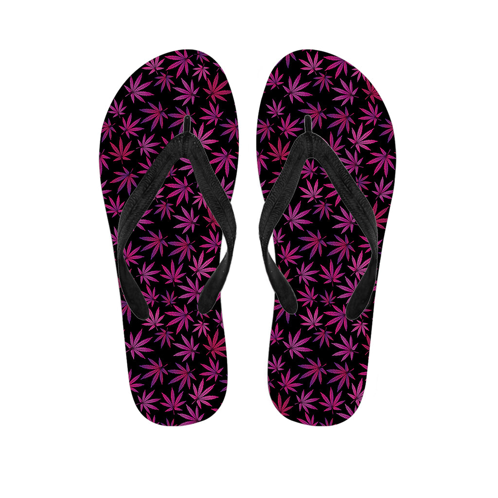 Purple Marijuana Leaf Pattern Print Flip Flops