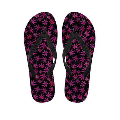 Purple Marijuana Leaf Pattern Print Flip Flops