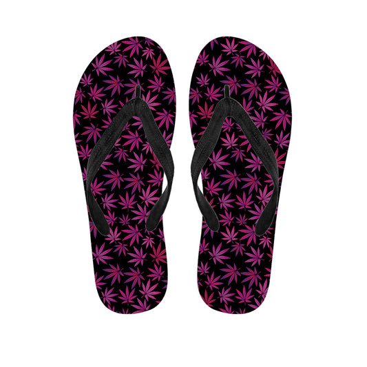 Purple Marijuana Leaf Pattern Print Flip Flops