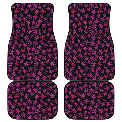 Purple Marijuana Leaf Pattern Print Front and Back Car Floor Mats