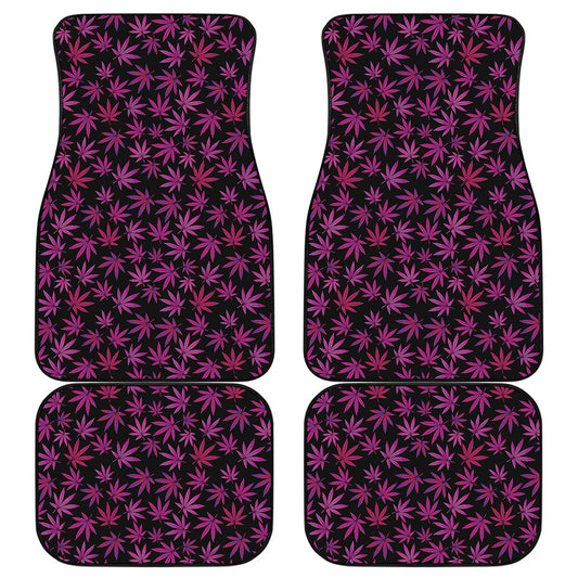 Purple Marijuana Leaf Pattern Print Front and Back Car Floor Mats