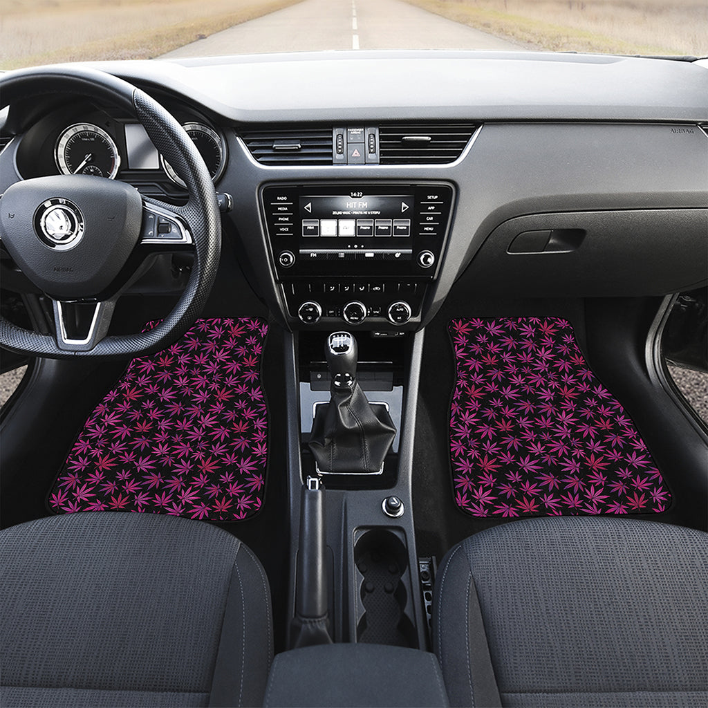 Purple Marijuana Leaf Pattern Print Front and Back Car Floor Mats