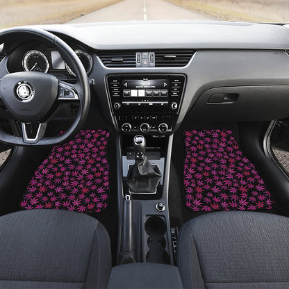 Purple Marijuana Leaf Pattern Print Front and Back Car Floor Mats