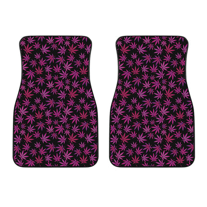 Purple Marijuana Leaf Pattern Print Front Car Floor Mats