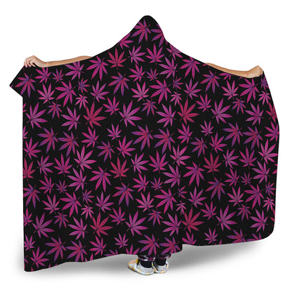 Purple Marijuana Leaf Pattern Print Hooded Blanket