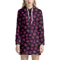 Purple Marijuana Leaf Pattern Print Pullover Hoodie Dress