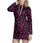 Purple Marijuana Leaf Pattern Print Hoodie Dress