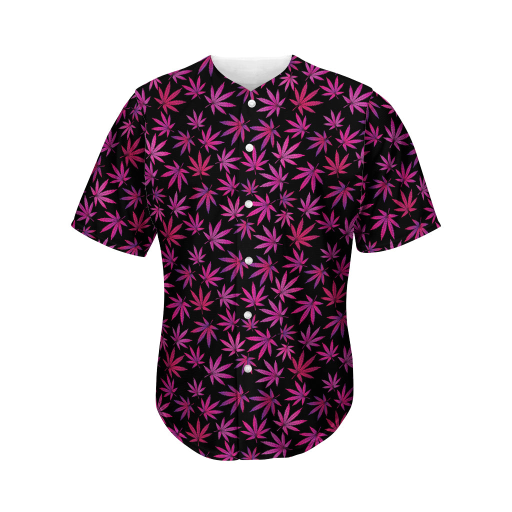 Purple Marijuana Leaf Pattern Print Men's Baseball Jersey