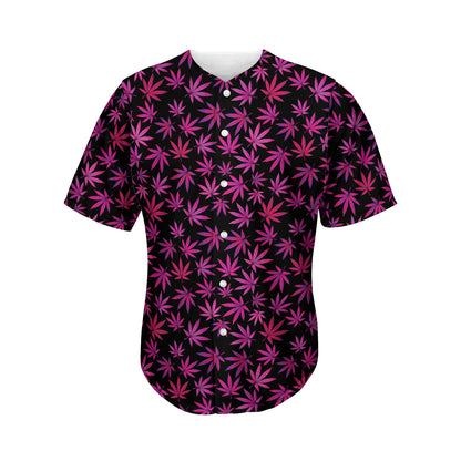 Purple Marijuana Leaf Pattern Print Men's Baseball Jersey