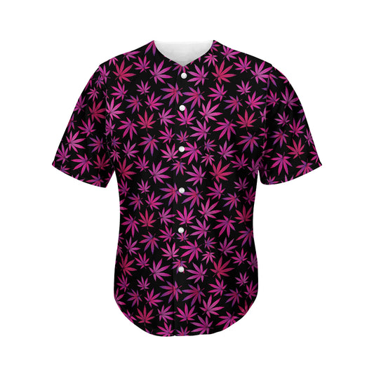 Purple Marijuana Leaf Pattern Print Men's Baseball Jersey