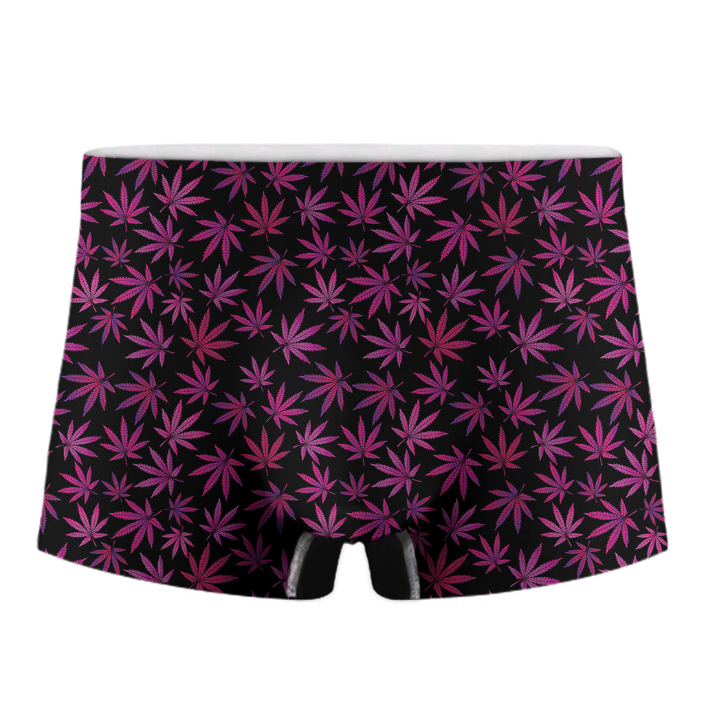 Purple Marijuana Leaf Pattern Print Men's Boxer Briefs