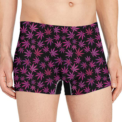 Purple Marijuana Leaf Pattern Print Men's Boxer Briefs