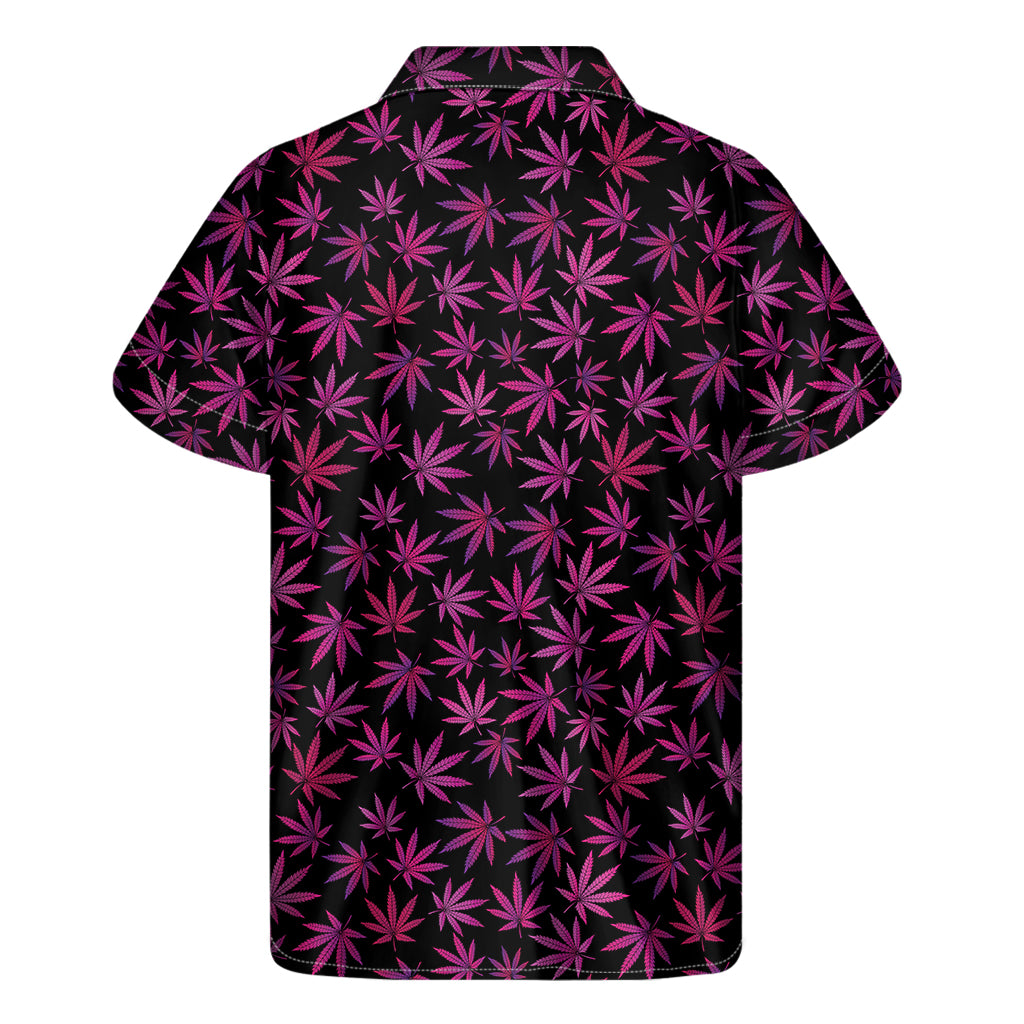 Purple Marijuana Leaf Pattern Print Men's Short Sleeve Shirt