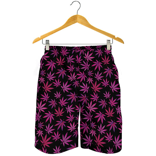 Purple Marijuana Leaf Pattern Print Men's Shorts