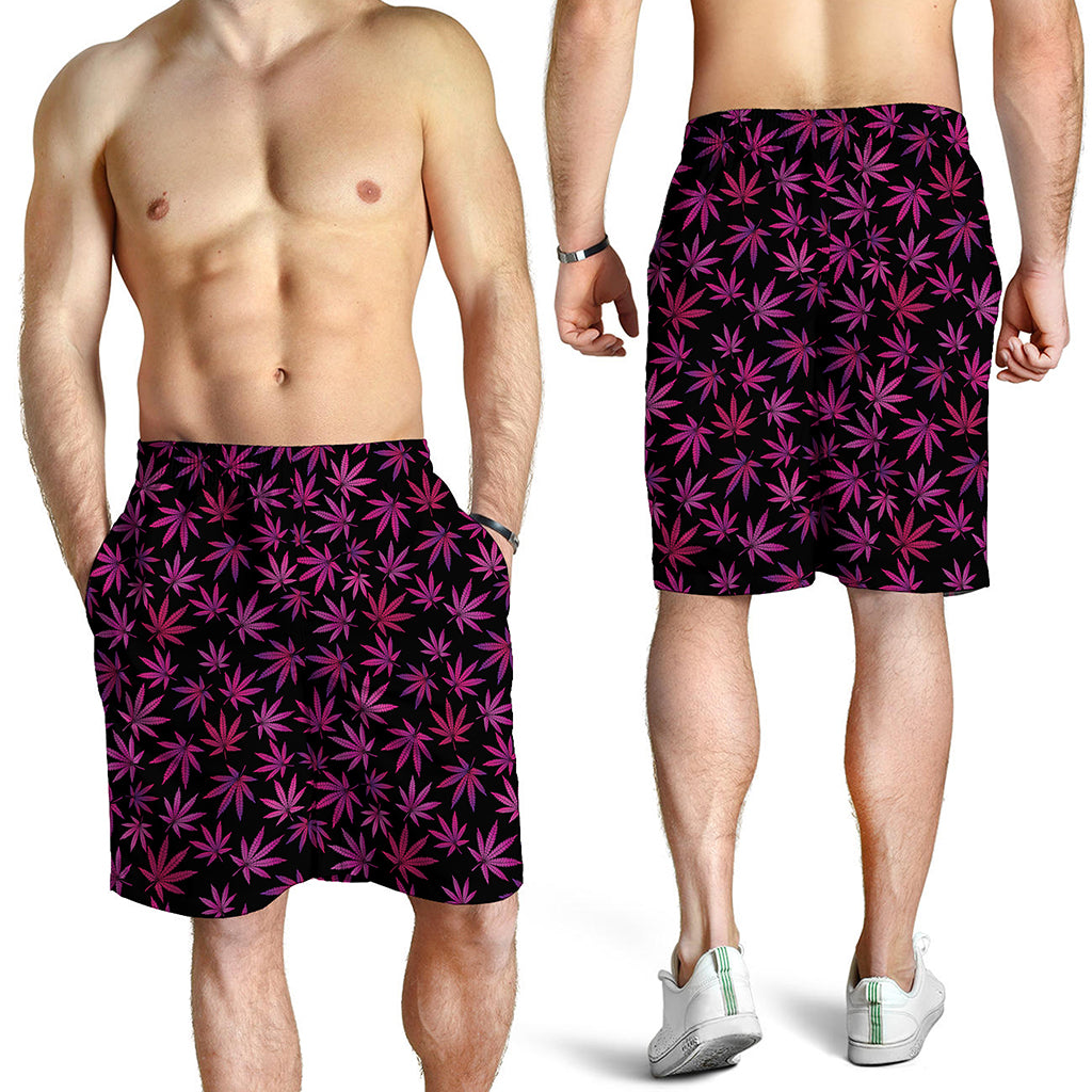 Purple Marijuana Leaf Pattern Print Men's Shorts