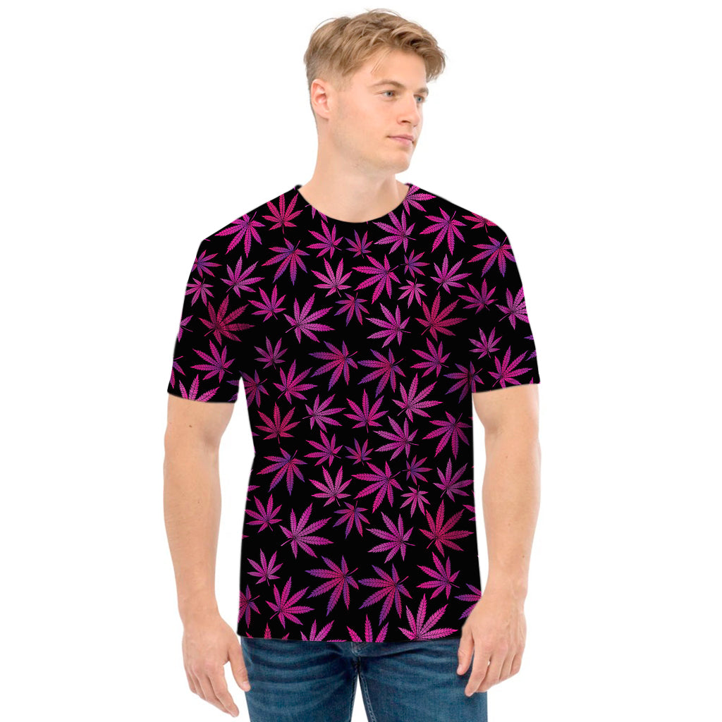 Purple Marijuana Leaf Pattern Print Men's T-Shirt