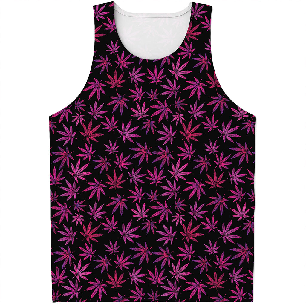 Purple Marijuana Leaf Pattern Print Men's Tank Top