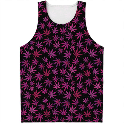 Purple Marijuana Leaf Pattern Print Men's Tank Top