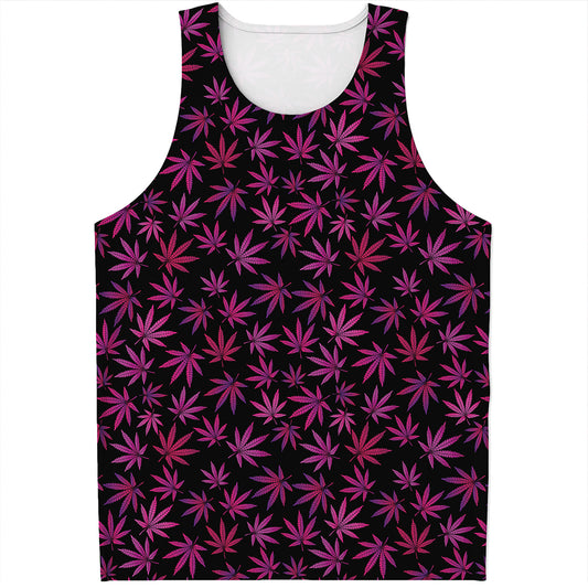Purple Marijuana Leaf Pattern Print Men's Tank Top