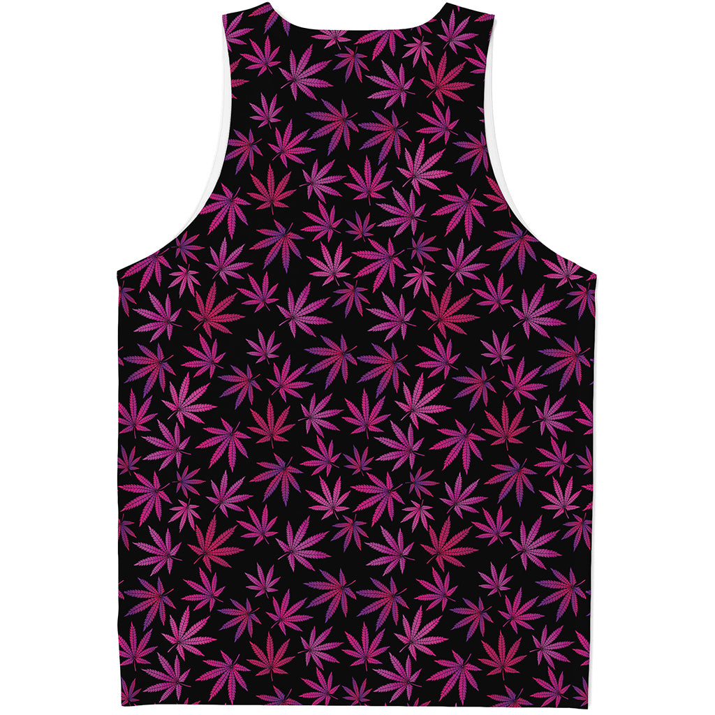 Purple Marijuana Leaf Pattern Print Men's Tank Top