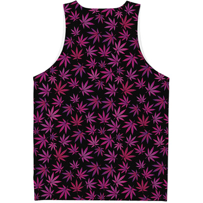 Purple Marijuana Leaf Pattern Print Men's Tank Top