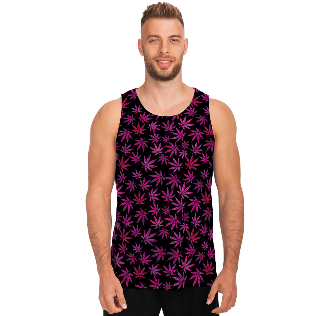 Purple Marijuana Leaf Pattern Print Men's Tank Top