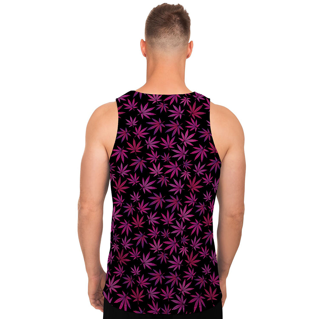 Purple Marijuana Leaf Pattern Print Men's Tank Top
