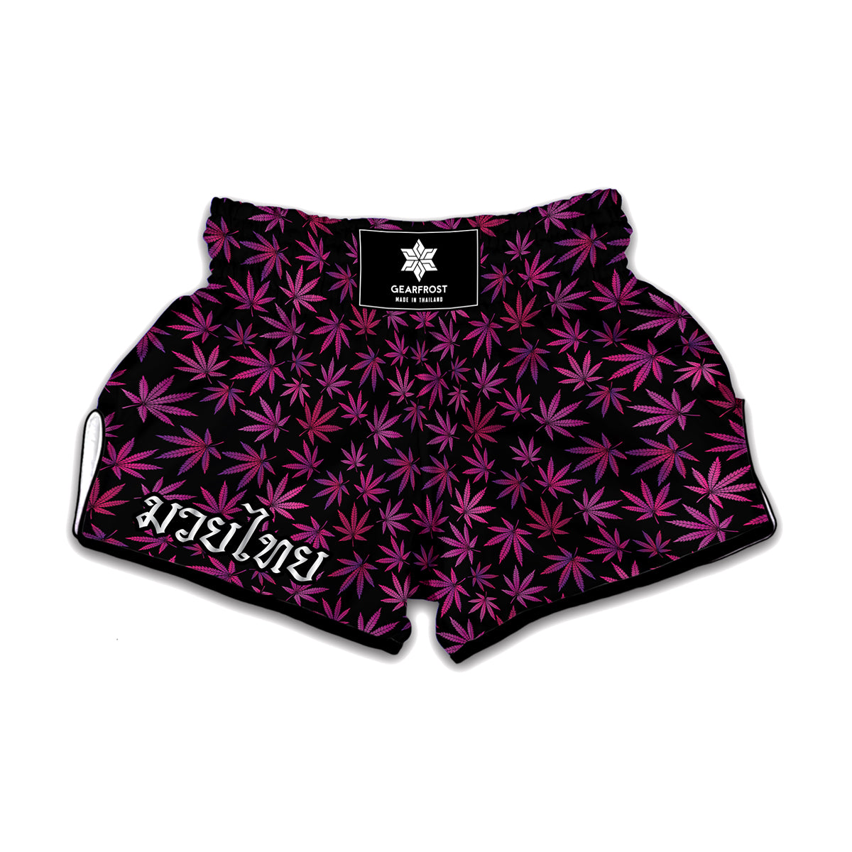 Purple Marijuana Leaf Pattern Print Muay Thai Boxing Shorts