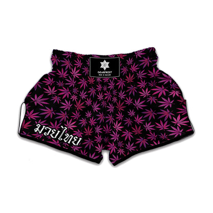 Purple Marijuana Leaf Pattern Print Muay Thai Boxing Shorts