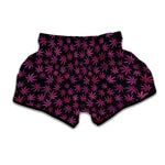 Purple Marijuana Leaf Pattern Print Muay Thai Boxing Shorts